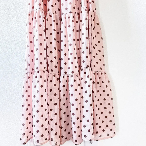 Lulus Love You Tier-ly Women's‎ Blush Pink Polka Dot Tiered Midi Dress Medium - Picture 8 of 12